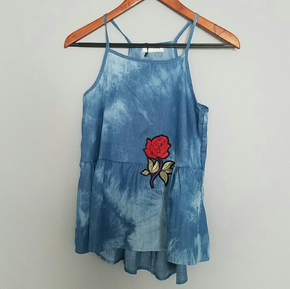 Blue denim tie-dye applique tank - Picture 3 of 8